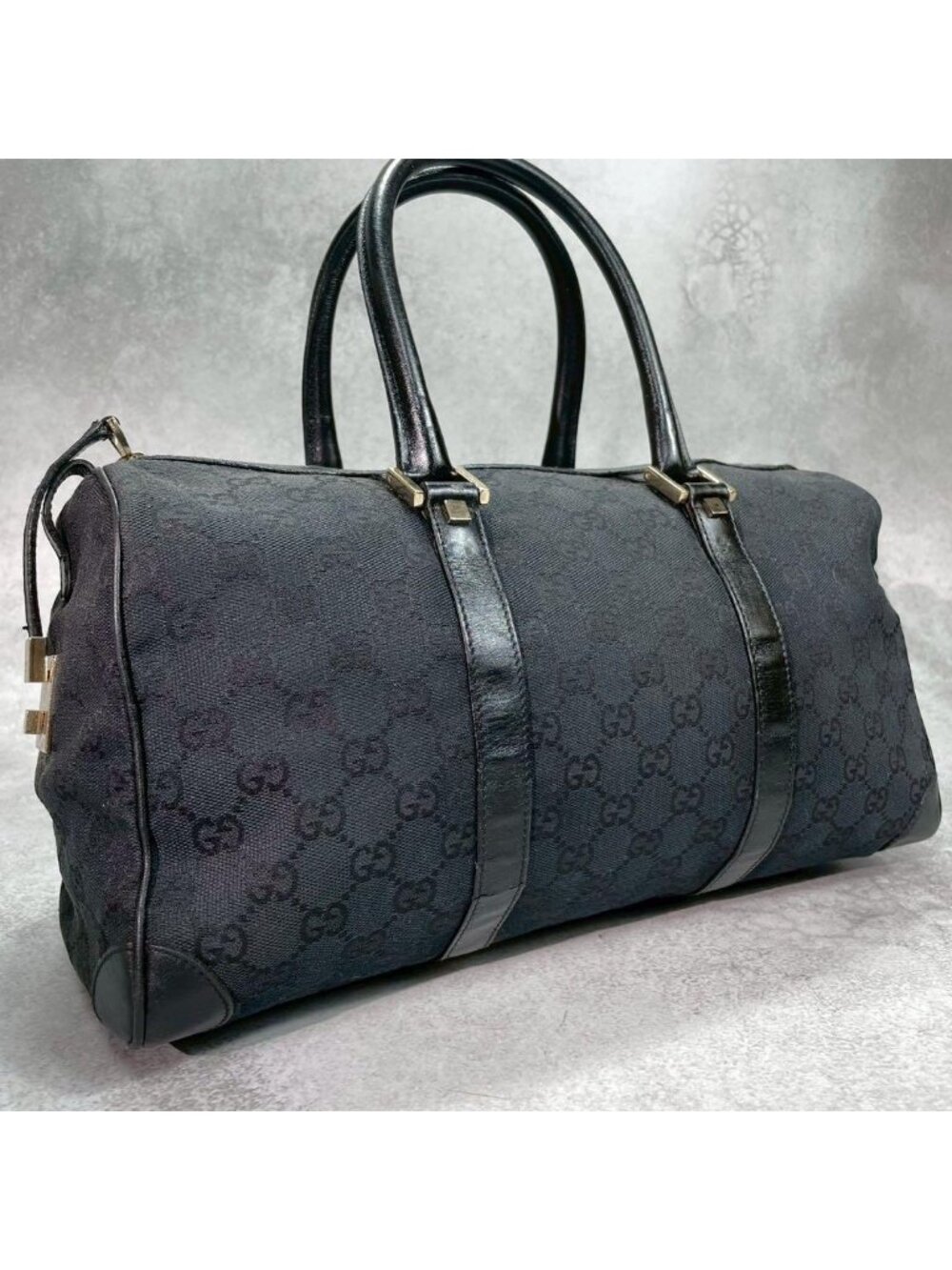 Gucci GG Boston Bag Hand Black Logo Leather